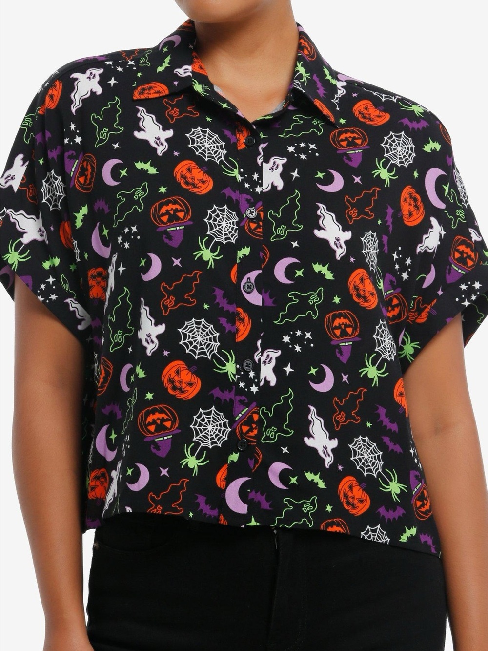 Hot Topic Spooky Symbols Girls Woven Button-Up Size 3 NWT